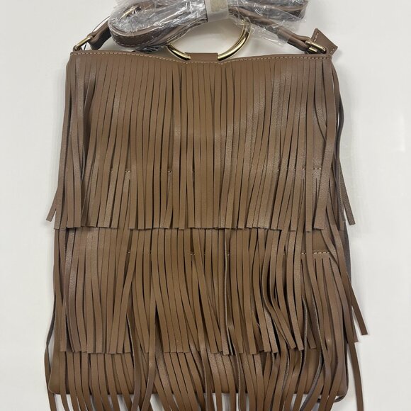 Fringe Tiered /Tassel/ Gold Hoop / Boho Style Crossbody/ Retro 70s - Brown - NWT - Picture 4 of 8